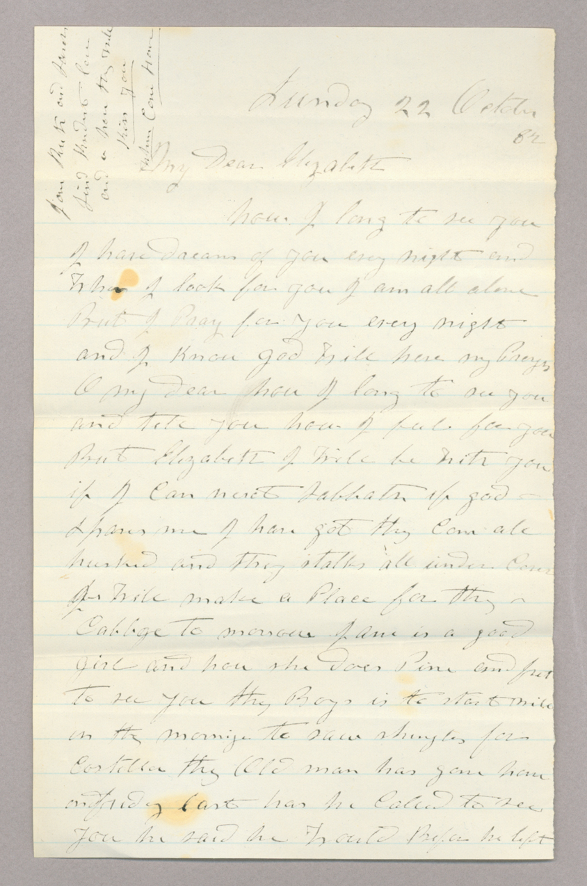 Letter. John [E.] Brownlee, North Wharton, Pennsylvania, to Mrs. John [Elizabeth Savage] Brownlee, Park House, Rome, New York, Page 1