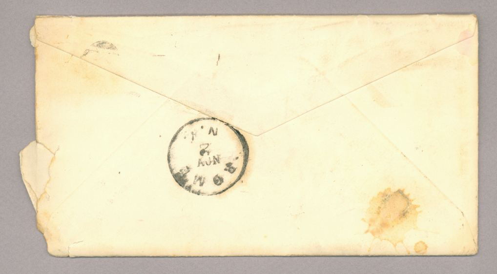 Letter. "Wm" [William Brownlee], Poughkeepsie, New York, to Mrs. Elizabeth [Savage] Brownlee, Park House, Rome, New York, Envelope, Side 2