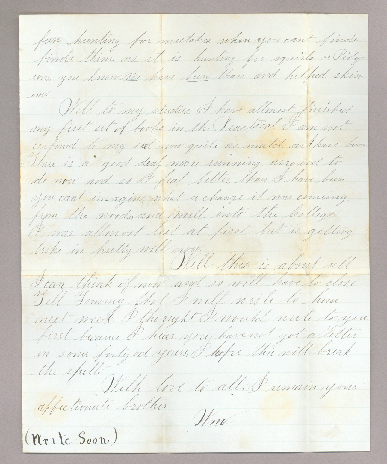 Letter. "Wm" [William Brownlee], Poughkeepsie, New York, to John E. Brownlee [Jr.], North Wharton, Pennsylvania, Page 2