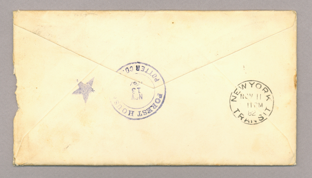 Letter. "Wm" [William Brownlee], Poughkeepsie, New York, to John E. Brownlee [Jr.], North Wharton, Pennsylvania, Envelope, Side 2