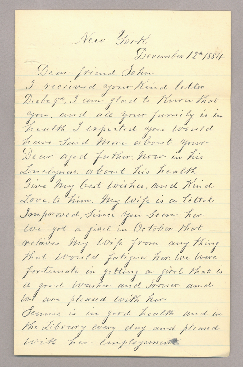 Letter. James Stott, New York, New York, to Mr. John [E.] Brownlee &amp; Sons, Costello, Pennsylvania, Page 1