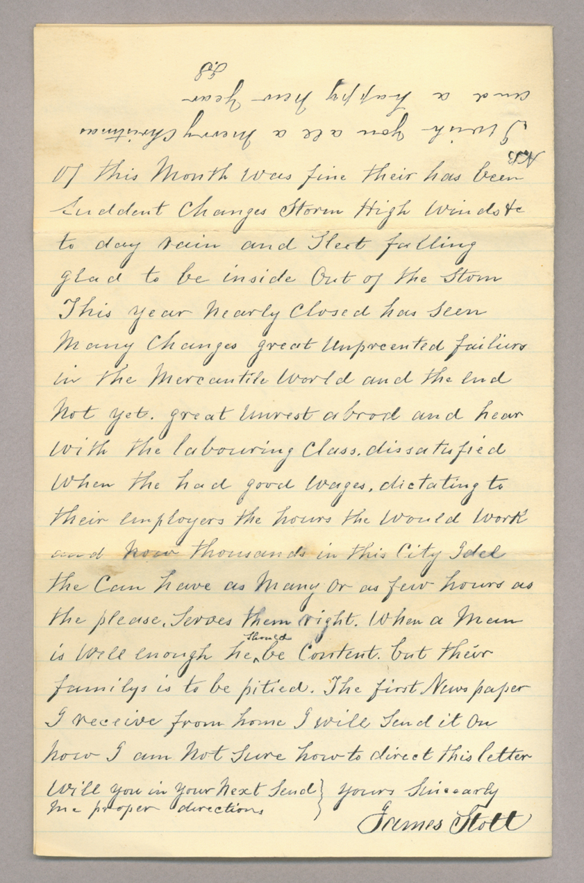 Letter. James Stott, New York, New York, to Mr. John [E.] Brownlee &amp; Sons, Costello, Pennsylvania, Page 4
