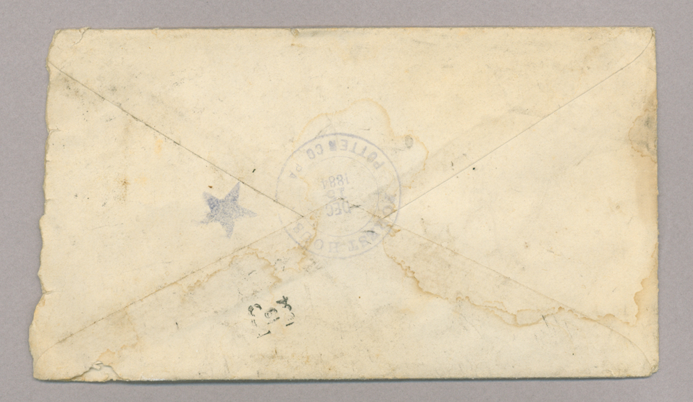 Letter. James Stott, New York, New York, to Mr. John [E.] Brownlee &amp; Sons, Costello, Pennsylvania, Envelope, Side 2