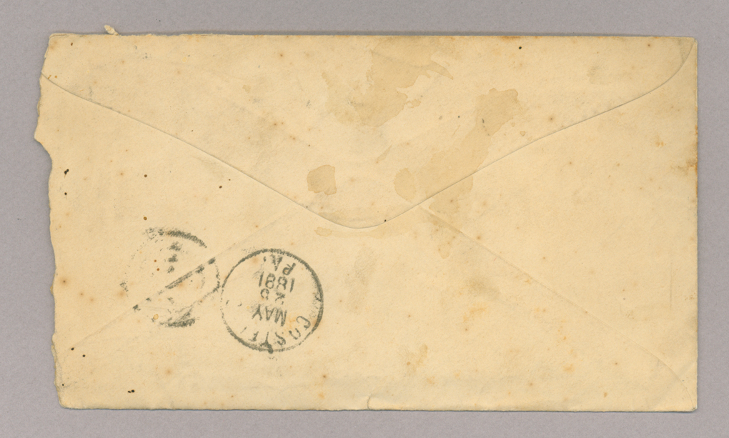 Letter. A. S. Heck, Carlisle, Pennsylvania, to "Prof. L[orenzo] D. Ripple," Costello, Pennsylvania, Envelope, Side 2