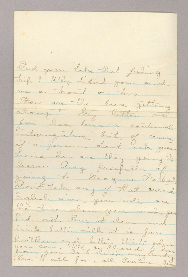 Letter. "Sara Jane," Coudersport, Pennsylvania, to John [E.] Brownlee [Jr.], Costello, Pennsylvania, Page 4
