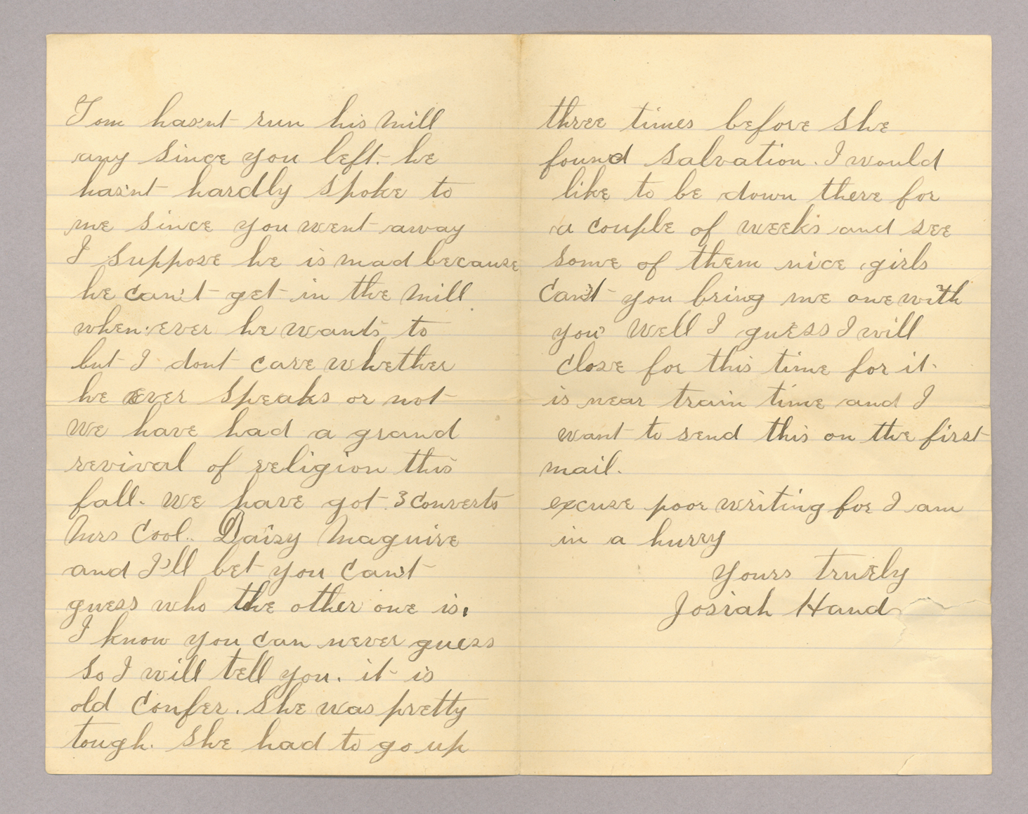 Letter. Josiah Hand, Costello, Pennsylvania, to John E. Brownlee [Jr.], South Newbridge, New Brunswick, Pages 2-3