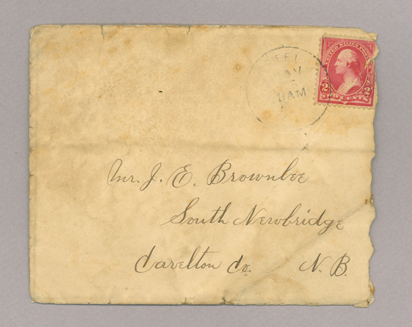 Letter. Josiah Hand, Costello, Pennsylvania, to John E. Brownlee [Jr.], South Newbridge, New Brunswick, Envelope, Side 1