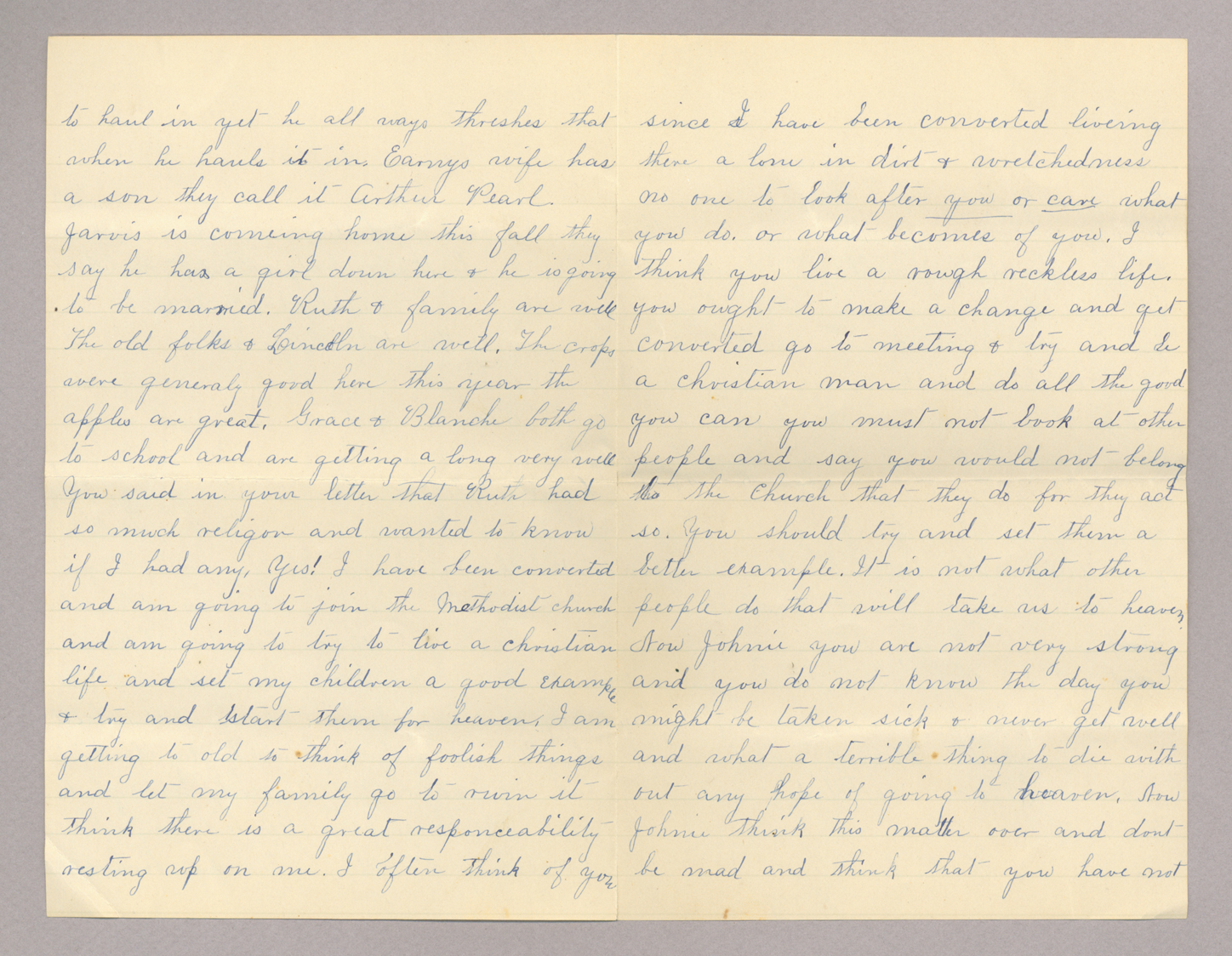 Letter. "[Y]our sincere friend &amp; Sister Jane" [Jane Brownlee ?], South Newbridge, New Brunswick, to Mr. John E. Brownlee [Jr.], Costello, Pennsylvania, Pages 2-3