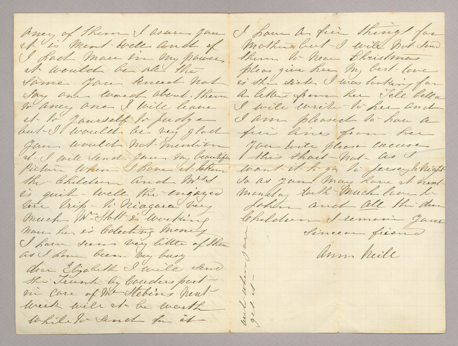 Letter. Ann Neill, New York, New York, to "My dear Elizabeth" [Elizabeth Savage Brownlee], n. p., Pages 2-3