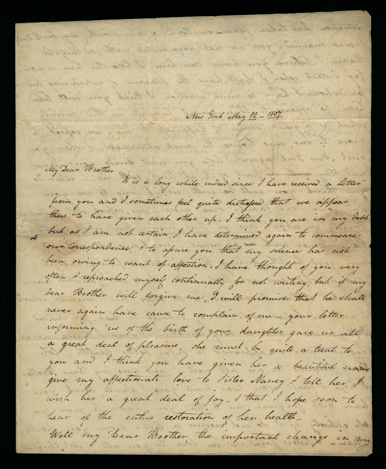 Letter. Adden [Nicholson] Chrystie, New York, New York, to Mr James W. Nicholson, New Geneva, Pennsylvania, Page 1