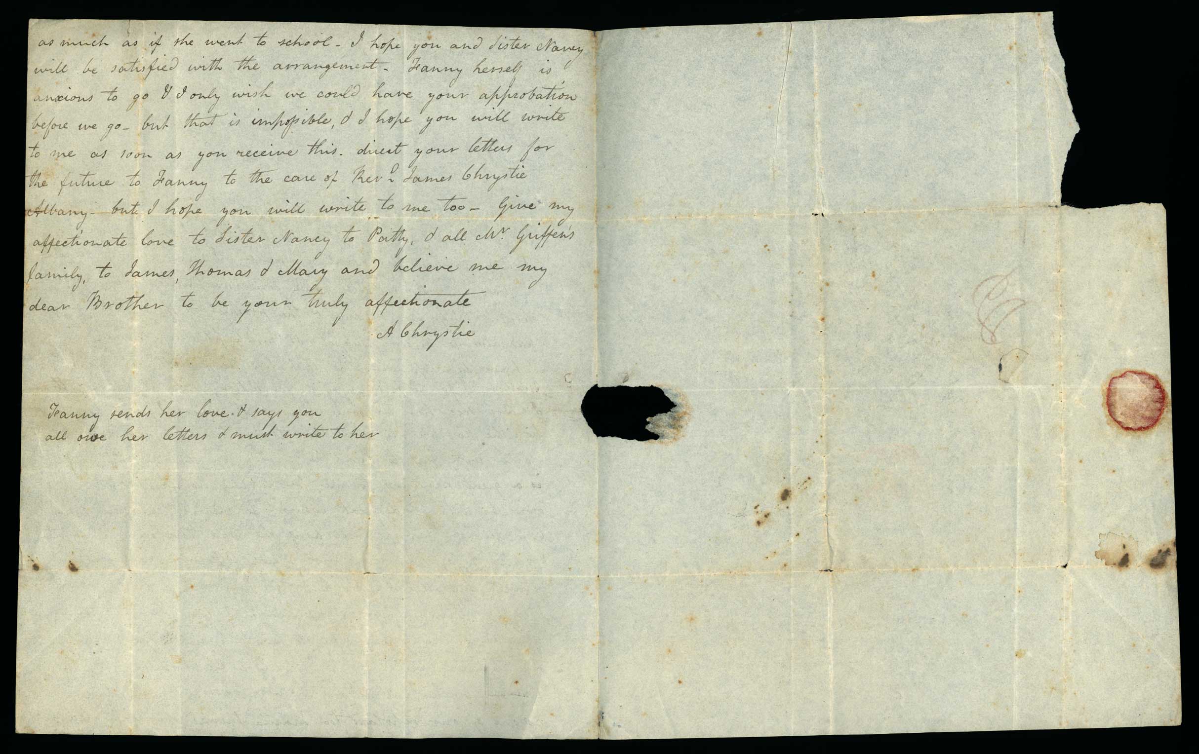 Letter. A[dden Nicholson] Chrystie, Greenwich, New York, to James W. Nicholson Esqre, New Geneva, Pennsylvania, Page 2