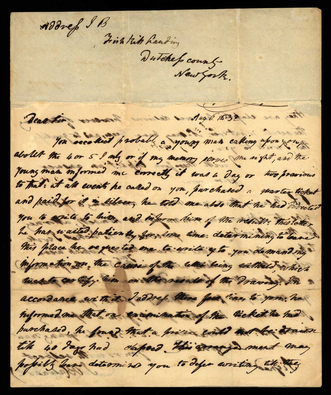 Letter. "J B", Fishkill Landing, New York, to Mr James Chrystie Jr, Fishkill Landing, New York, Page 1