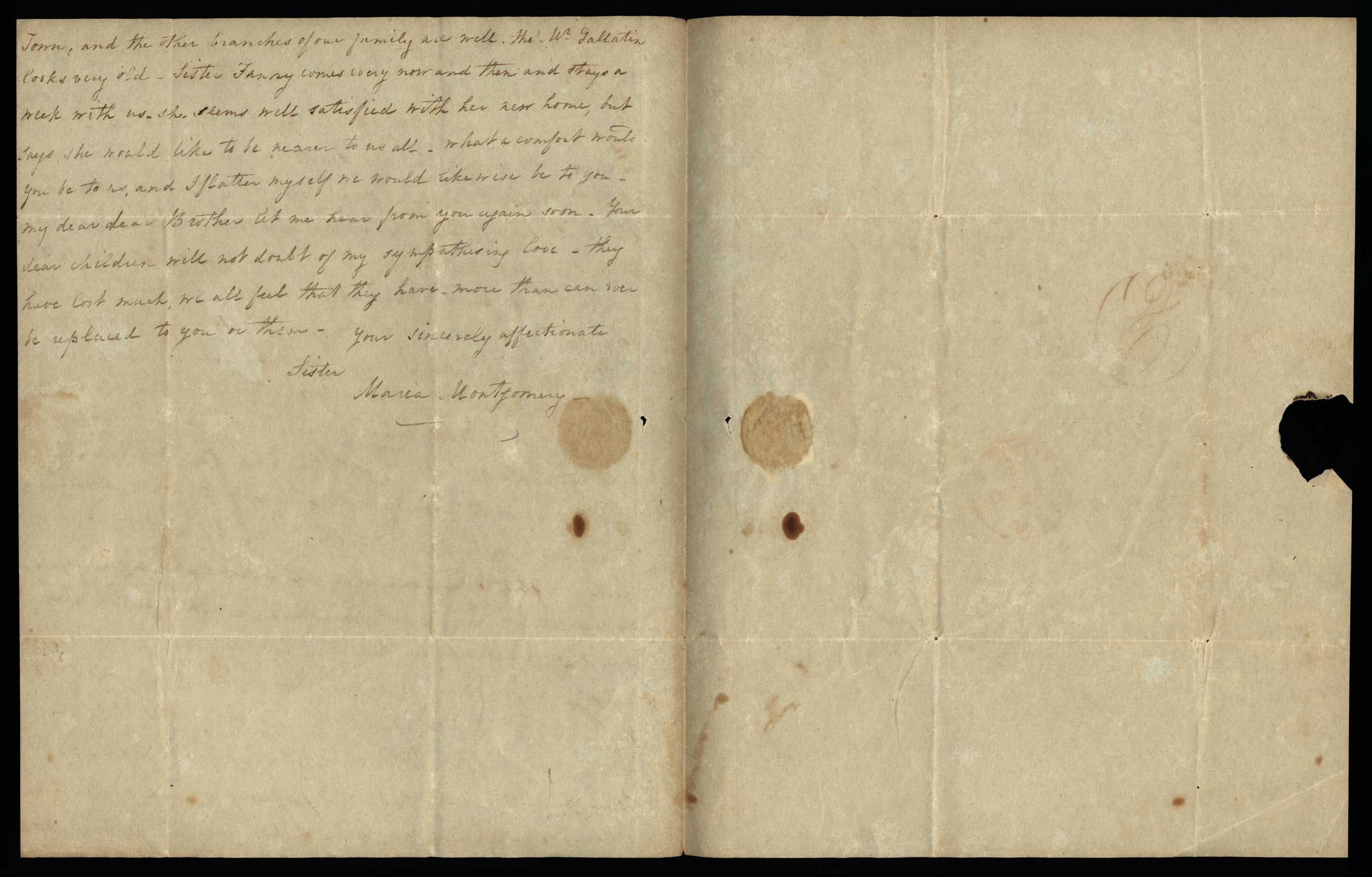 Letter. Maria [Nicholson] Montgomery, New York, New York, to James W. Nicholson Esqre, New Geneva, Pennsylvania, March 1834, Page 2