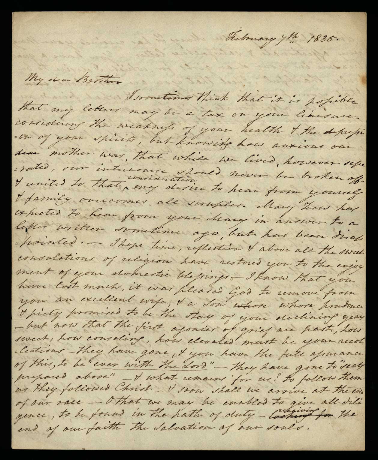 Letter. Catharine [Nicholson] Few, n. p., to James W. Nicholson Esq, New Geneva, Pennsylvania, Page 1