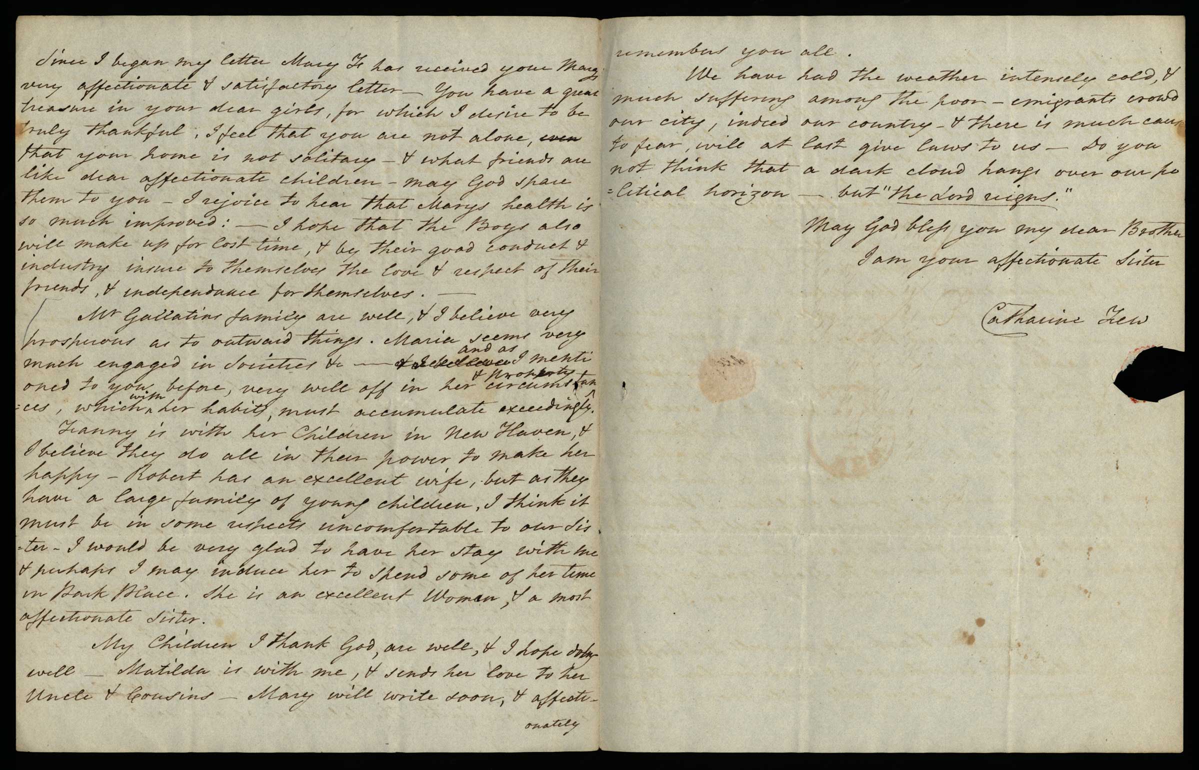 Letter. Catharine [Nicholson] Few, n. p., to James W. Nicholson Esq, New Geneva, Pennsylvania, Pages 2 and 3