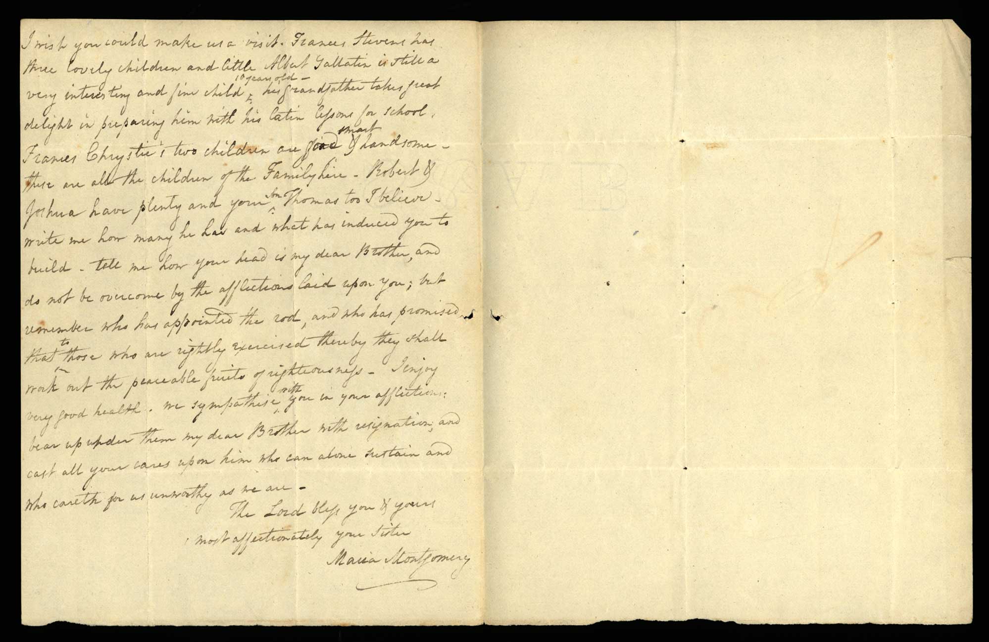Letter. Maria [Nicholson] Montgomery, New York, New York, to James W. Nicholson Esqre P.M., New Geneva, Pennsylvania, May 1835, Page 2