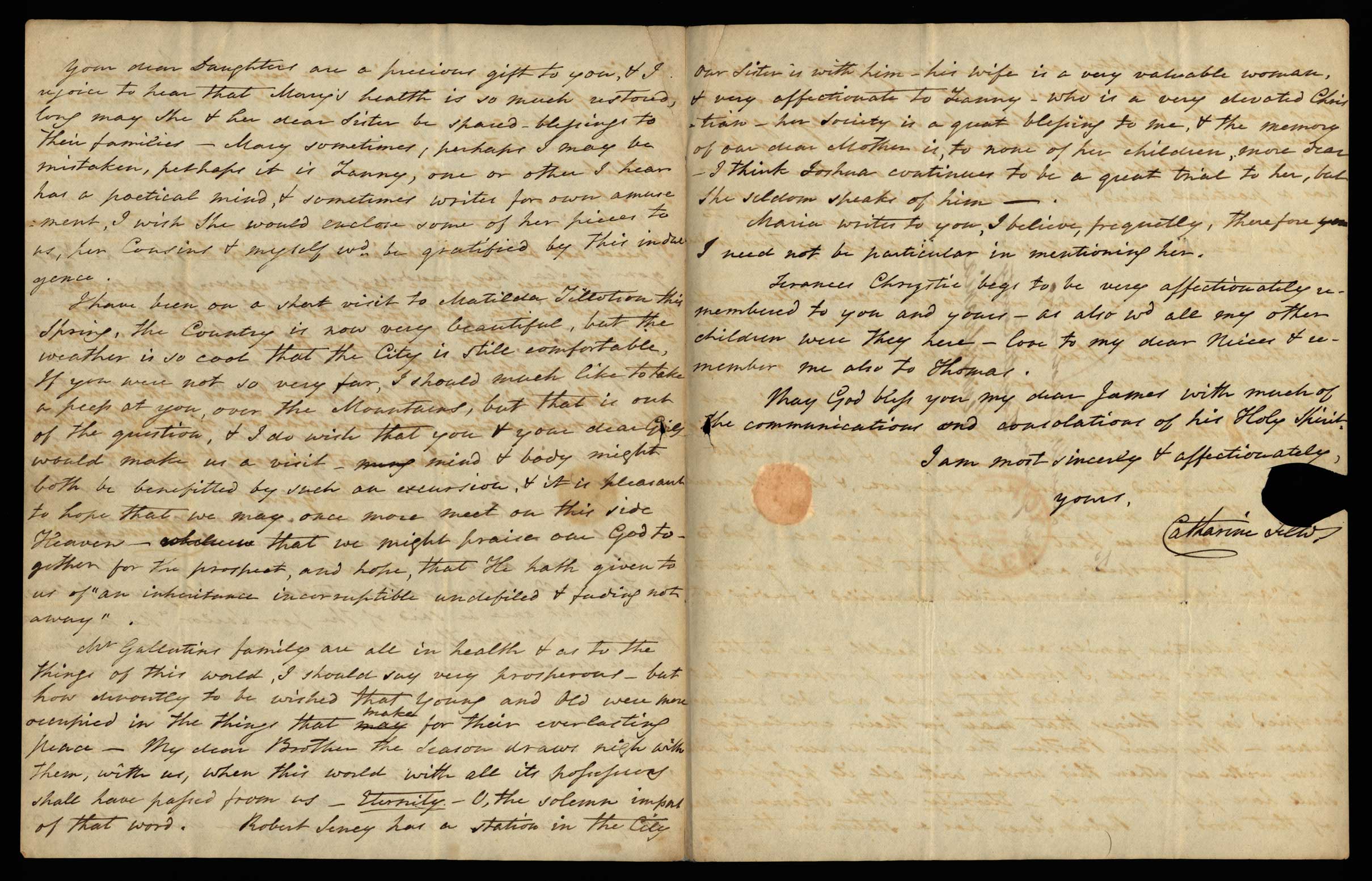 Letter. Catharine [Nicholson] Few, n. p., to James W. Nicholson Esq, New Geneva, Pennsylvania, 1835 June 9, Pages 2 and 3