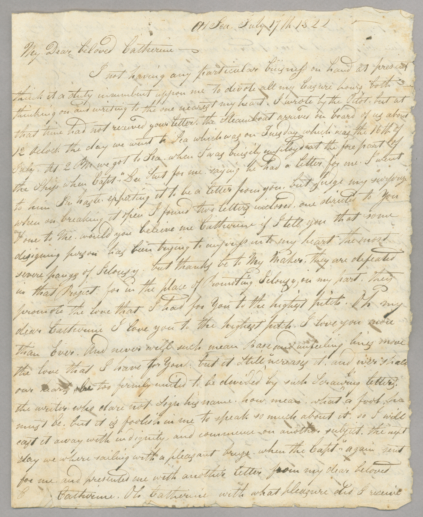 Letter, [Hewlett Townsend Coles], at sea, to "My Dear Beloved Catherine," [Catherine Van Suydam Coles], n.p., Page 1