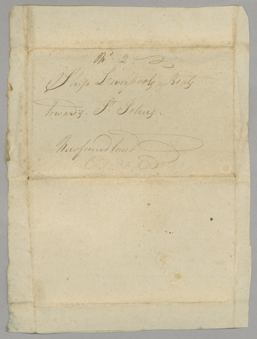 Letter, [Hewlett Townsend Coles], "Ship Liverpool's Boats towards St. Johns," to [Catherine Van Suydam Coles], n.p., Wrapper