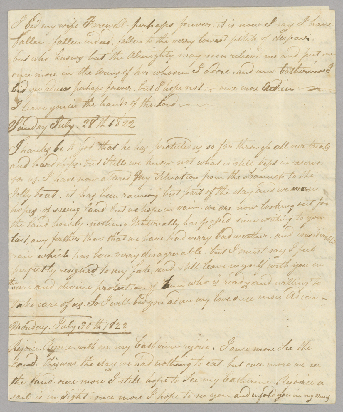 Letter, [Hewlett Townsend Coles], "Ship Liverpool's Boats towards St. Johns," to [Catherine Van Suydam Coles], n.p., Page 1