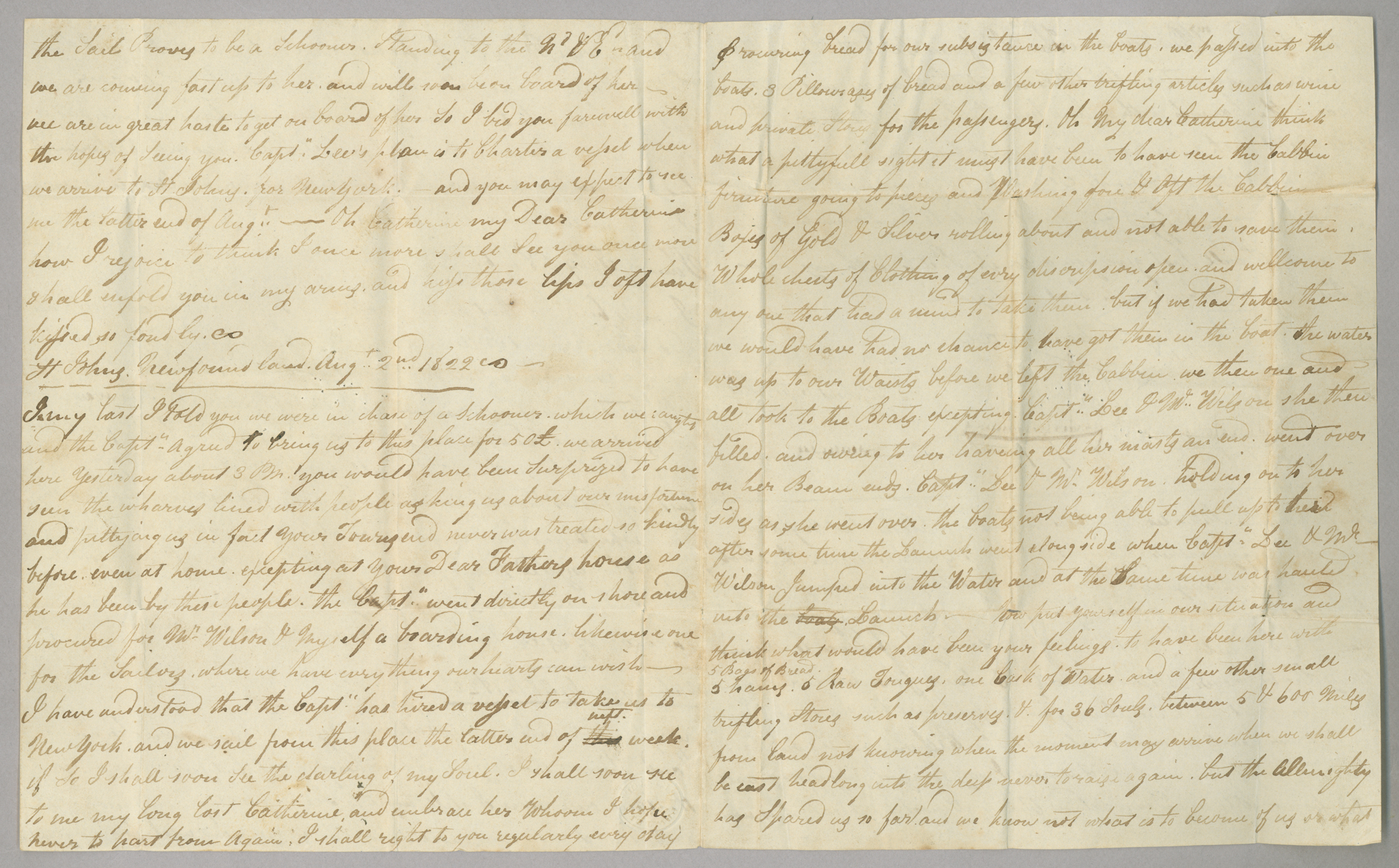 Letter, [Hewlett Townsend Coles], "Ship Liverpool's Boats towards St. Johns," to [Catherine Van Suydam Coles], n.p., Pages 2-3