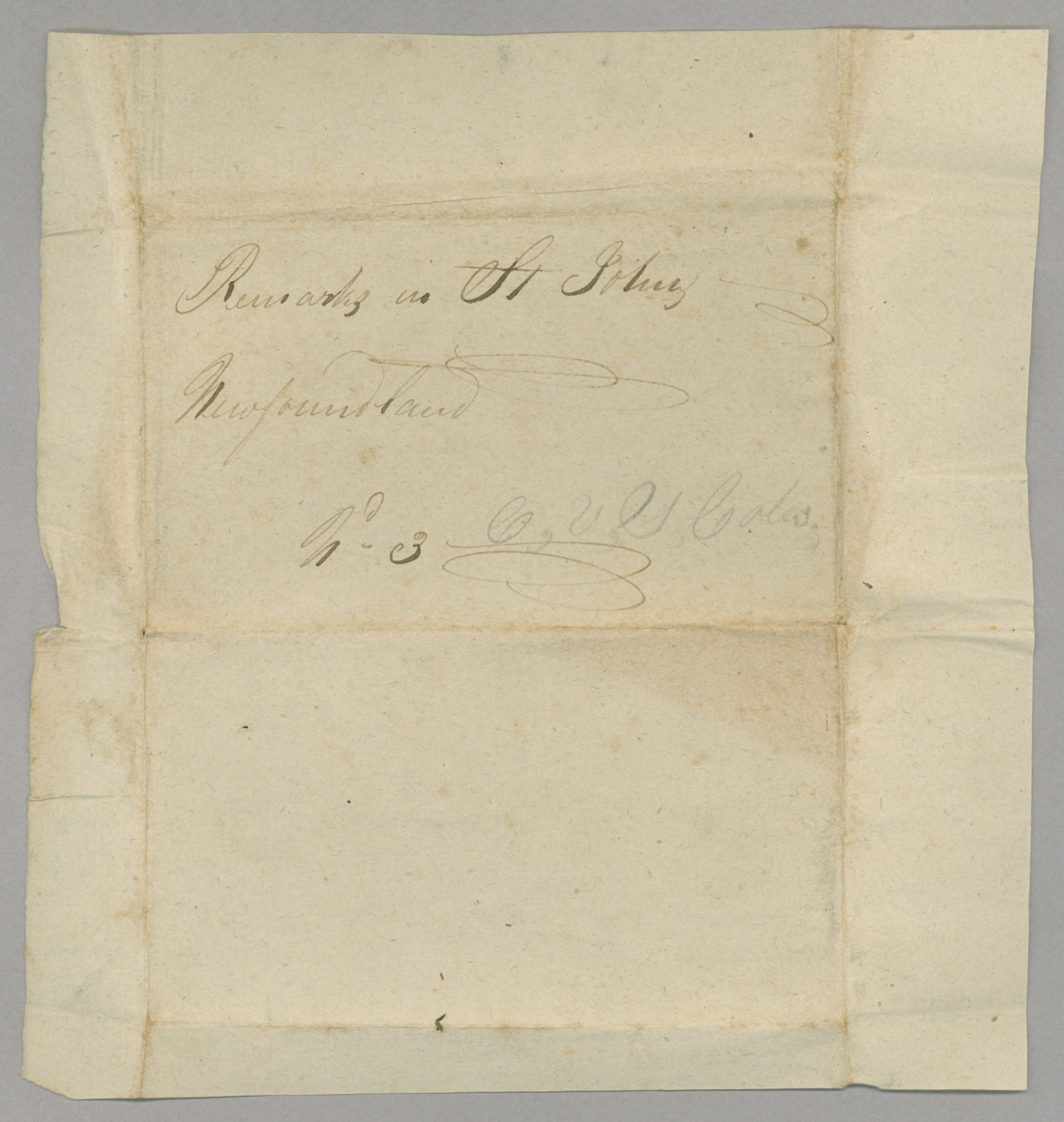 Letter, Hewlett T[ownsend] Coles, St. John's, Newfoundland, to "My Dear Catherine," [Catherine Van Suydam Coles], n.p., Wrapper