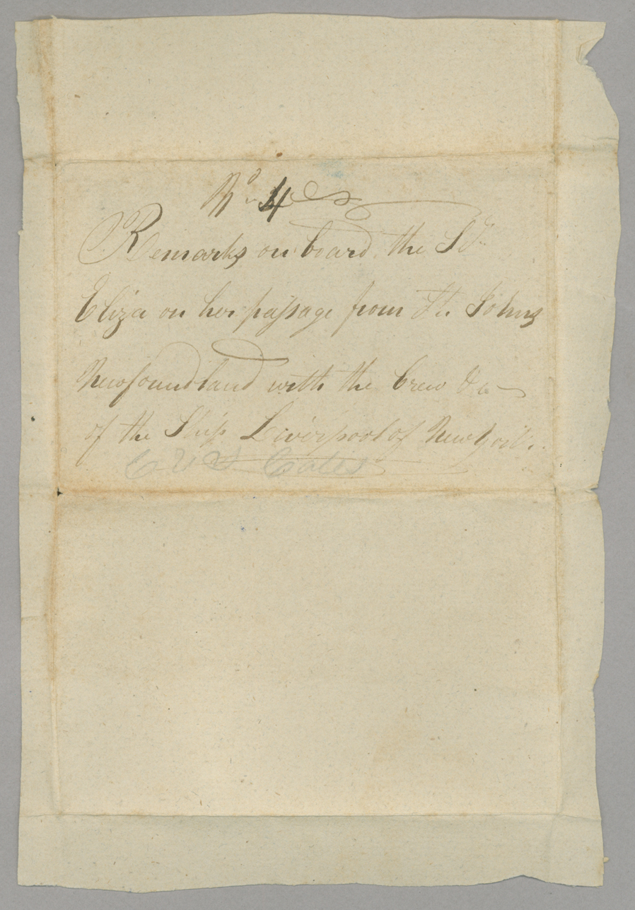 Letter, Hewlett T[ownsend] Coles, at sea, to "My Dear Wife," [Catherine Van Suydam Coles], n.p., Wrapper