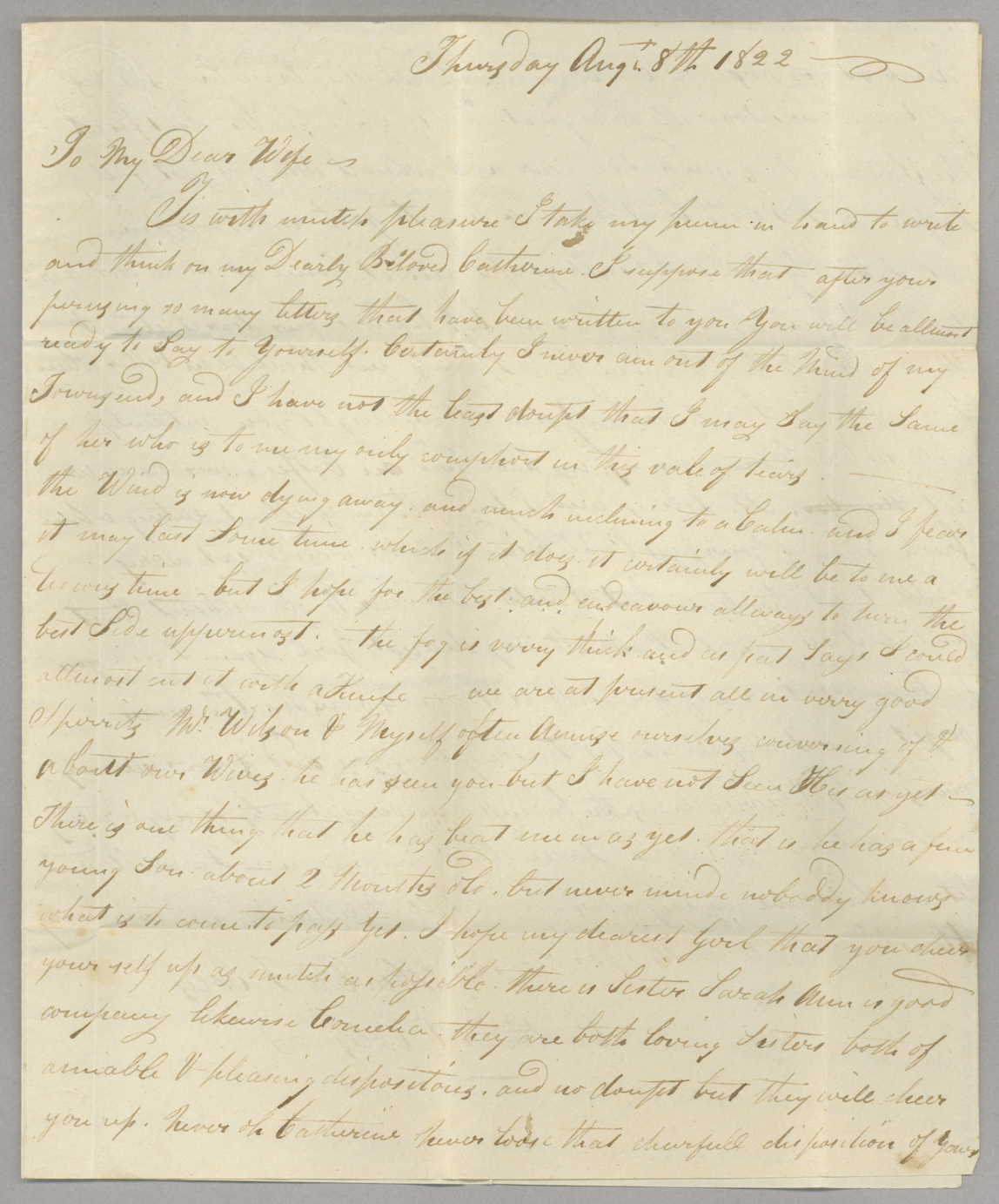 Letter, Hewlett T[ownsend] Coles, at sea, to "My Dear Wife," [Catherine Van Suydam Coles], n.p., Page 1