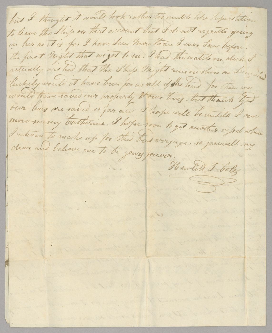Letter, Hewlett T[ownsend] Coles, at sea, to "My Dear Wife," [Catherine Van Suydam Coles], n.p., Page 4