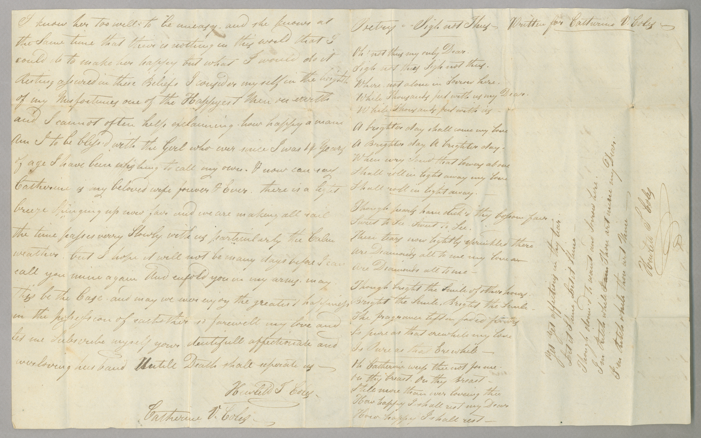 Letter, Hewlett T[ownsend] Coles, n.p., to "My Beloved Catherine," [Catherine Van Suydam Coles], n.p., Pages 2-3