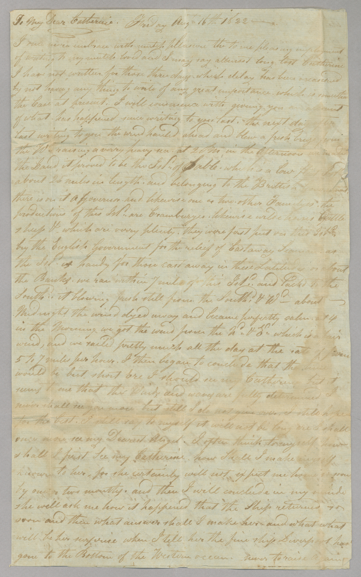 Letter, Hewlett T[ownsend] Coles, n.p., to Catherine V[an Suydam] Coles, n.p., Page 1