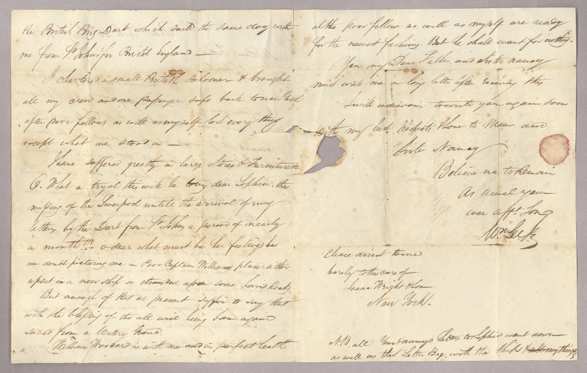 Letter, W[illiam] Lee, Jr., New York, to William Lee, Esq., Phippsburg, Maine, Pages 2-3