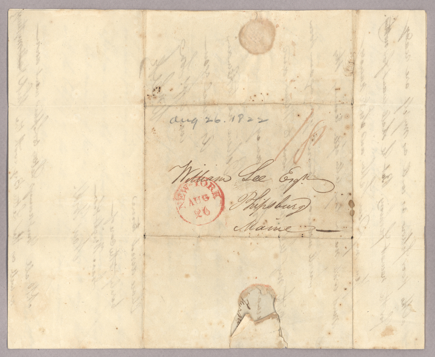 Letter, W[illiam] Lee, Jr., New York, to William Lee, Esq., Phippsburg, Maine, Address Leaf