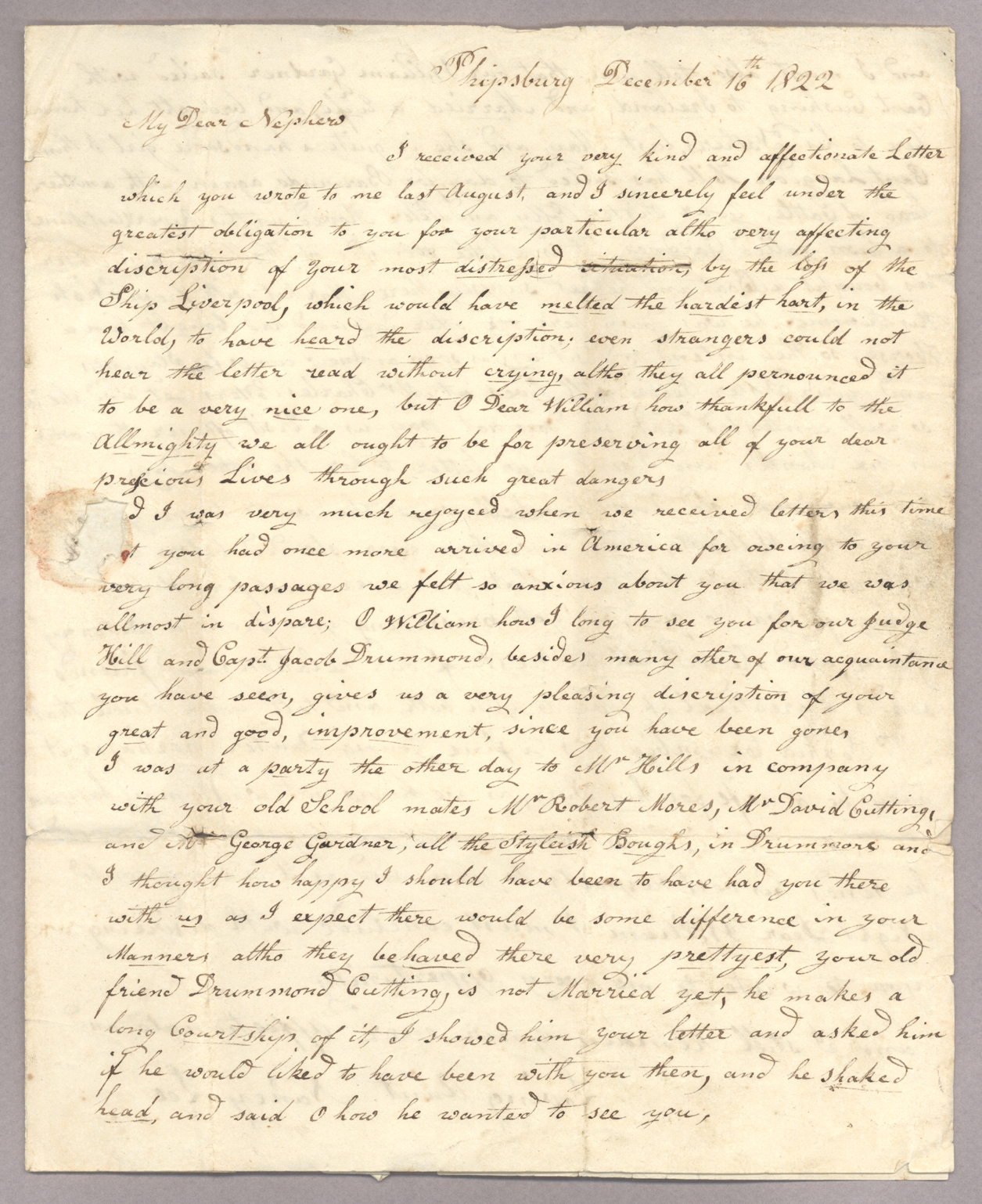 Letter, Nancy Lee, Phippsburg, Maine, to William Woodward, New York, Page 1