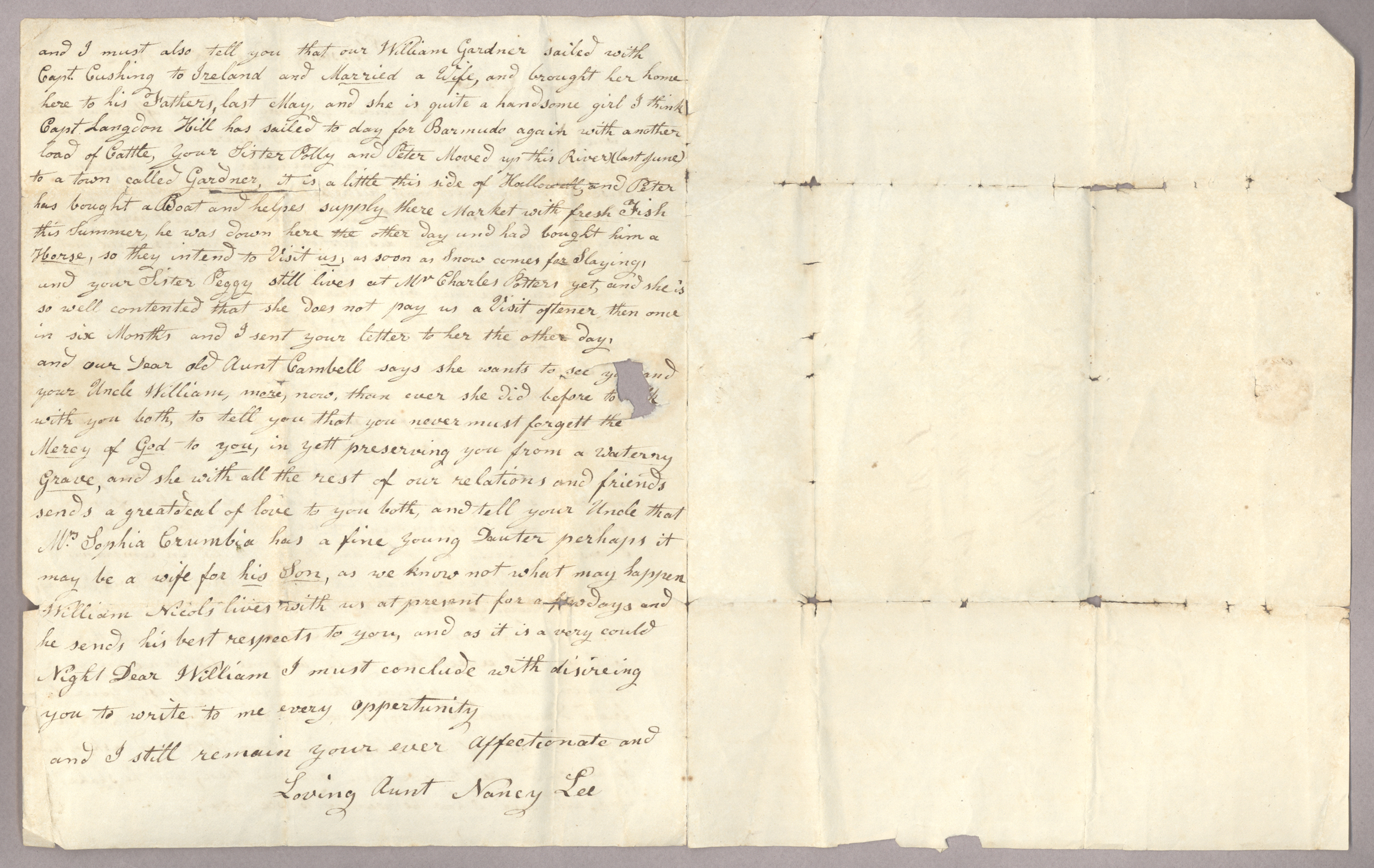 Letter, Nancy Lee, Phippsburg, Maine, to William Woodward, New York, Pages 2-3