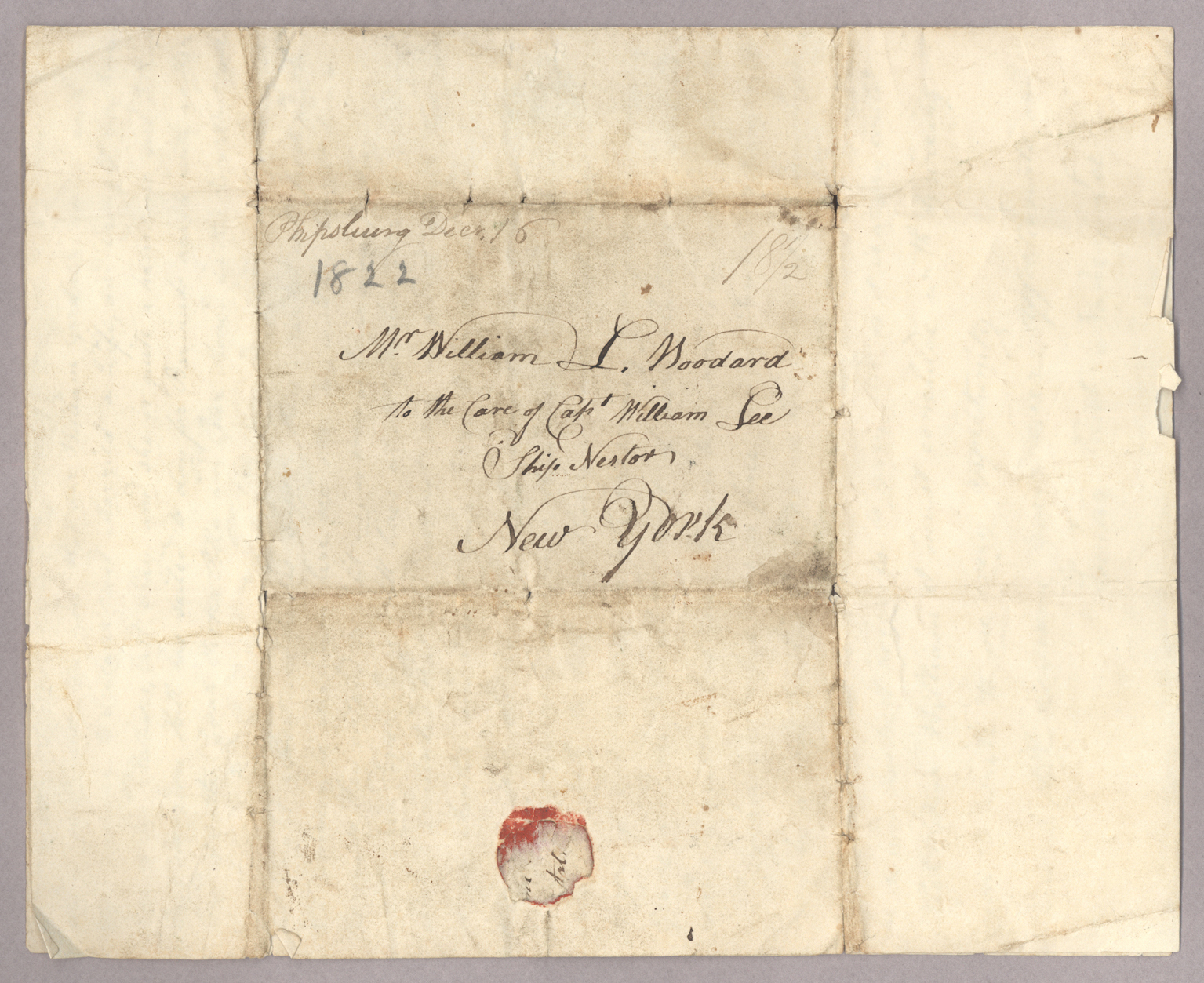 Letter, Nancy Lee, Phippsburg, Maine, to William Woodward, New York, Address Leaf