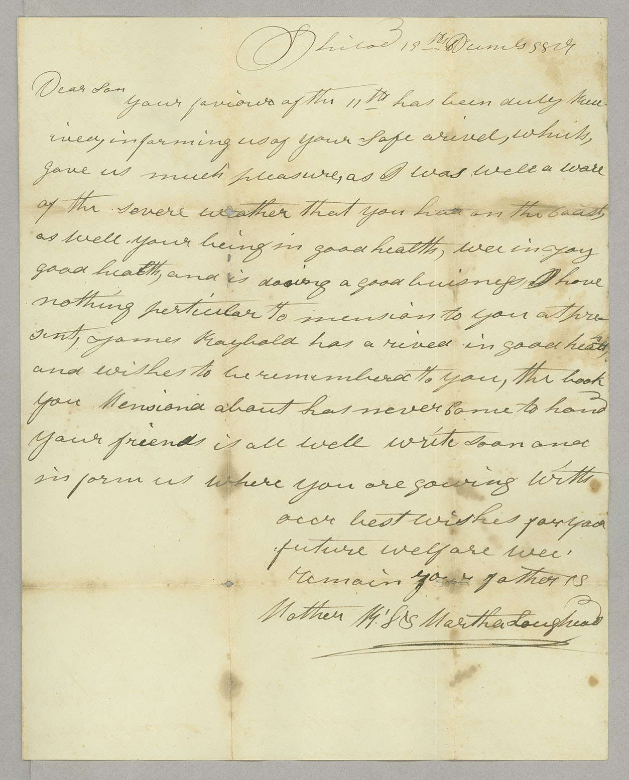 Letter, R[obert] L. and Martha Loughead, Philadelphia, Pennsylvania, to James A. Loughead, Baltimore, Maryland, Page 1