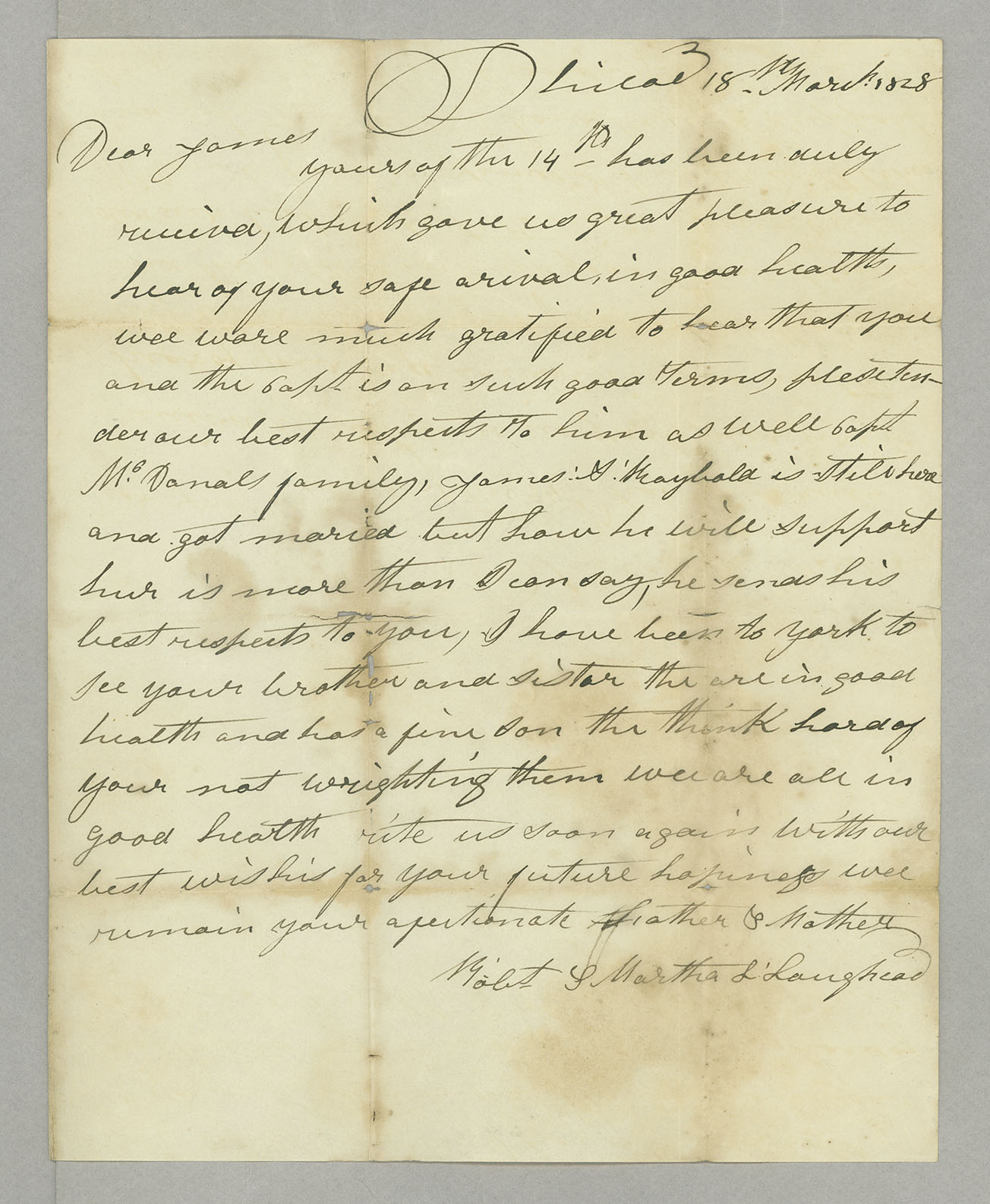 Letter, Rob[er]t [L.] and Martha Loughead, Philadelphia, Pennsylvania, to James A. Loughead, Baltimore, Maryland, Page 1