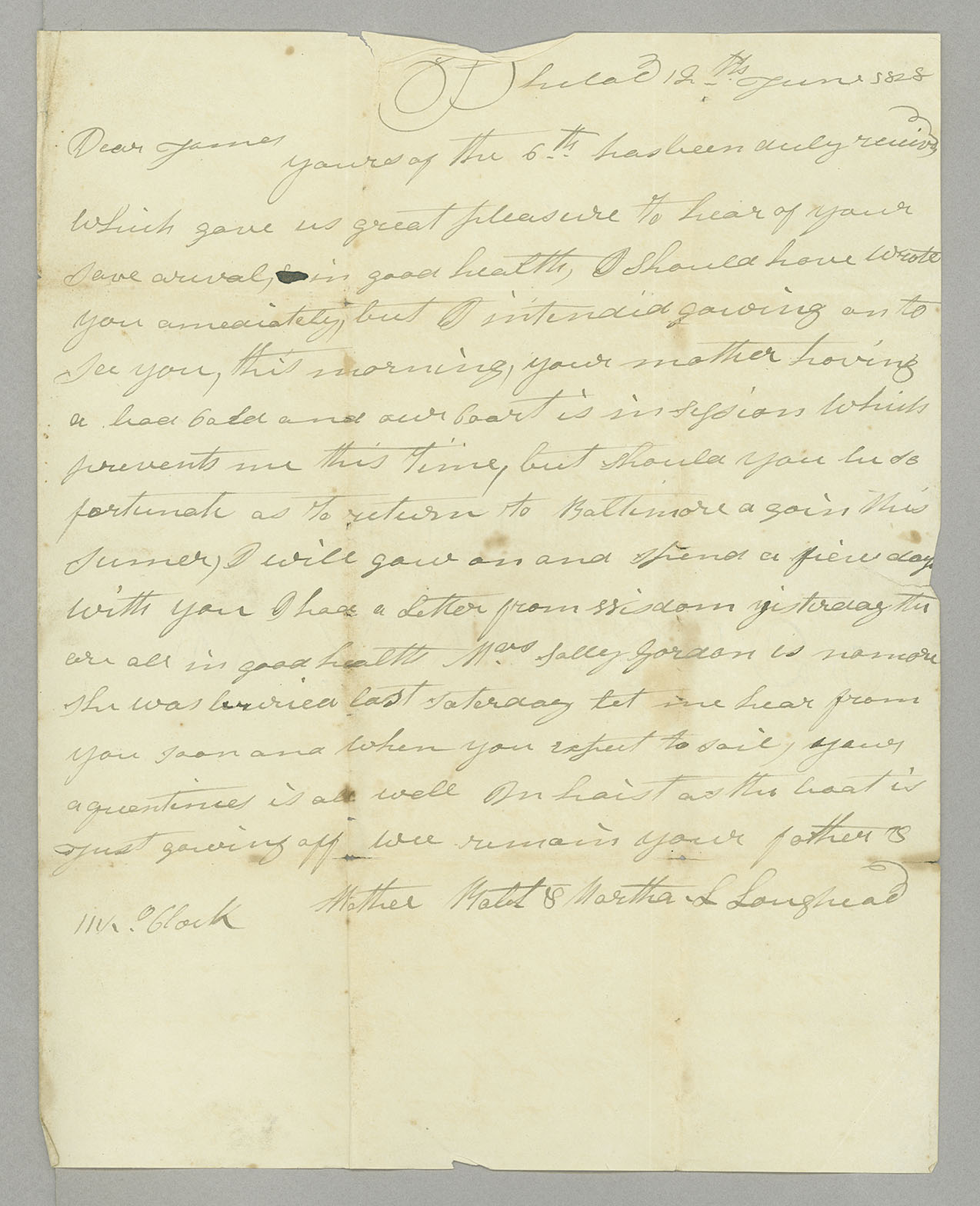 Letter, Robert [L.] and Martha Loughead, Philadelphia, Pennsylvania, to James A. Loughead, Baltimore, Maryland, Page 1