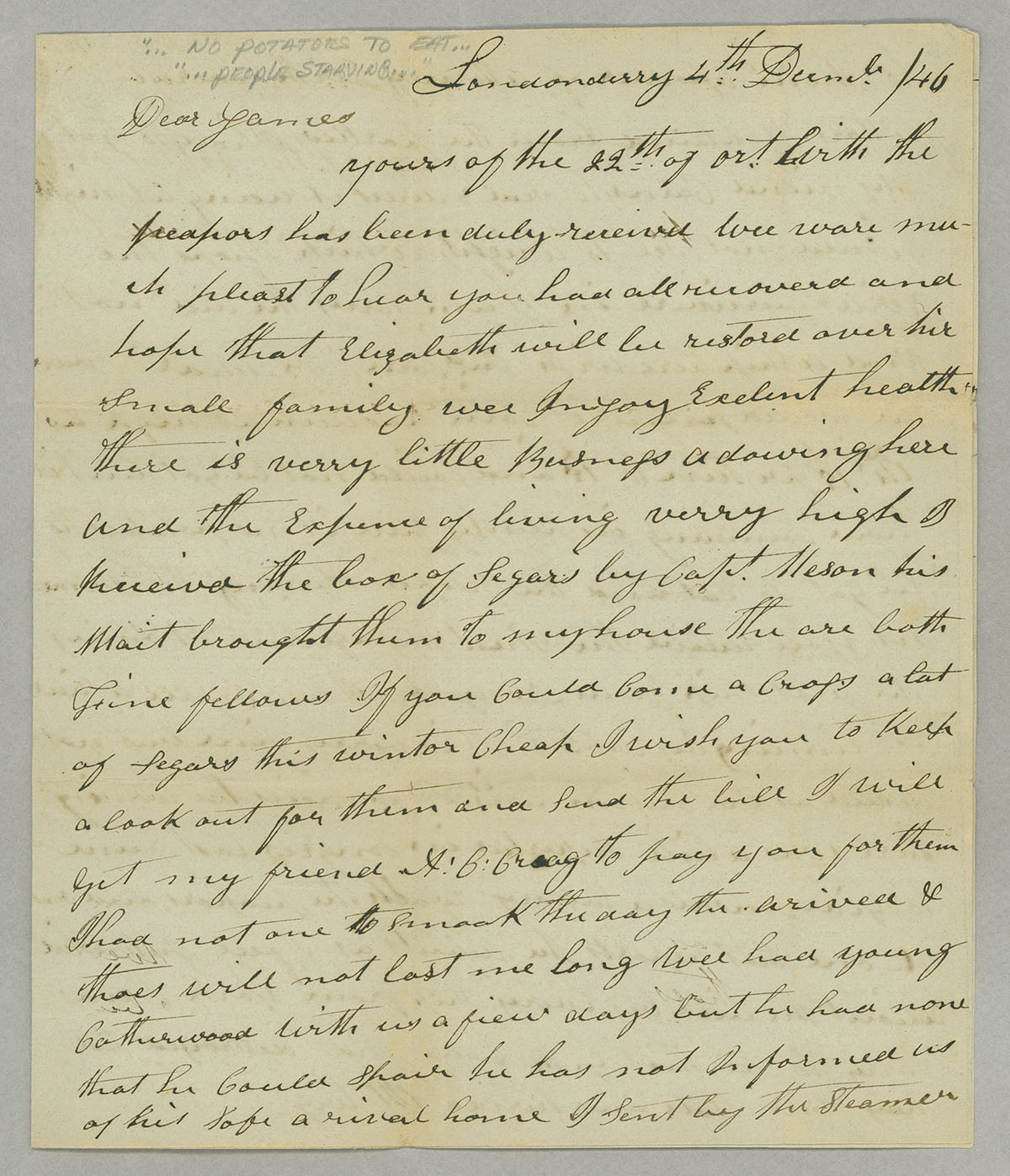 Letter, Rob[ert] L. Loughead, Londonderry, Ireland, to Capt. James A. Loughead, Camden, New Jersey, Page 1