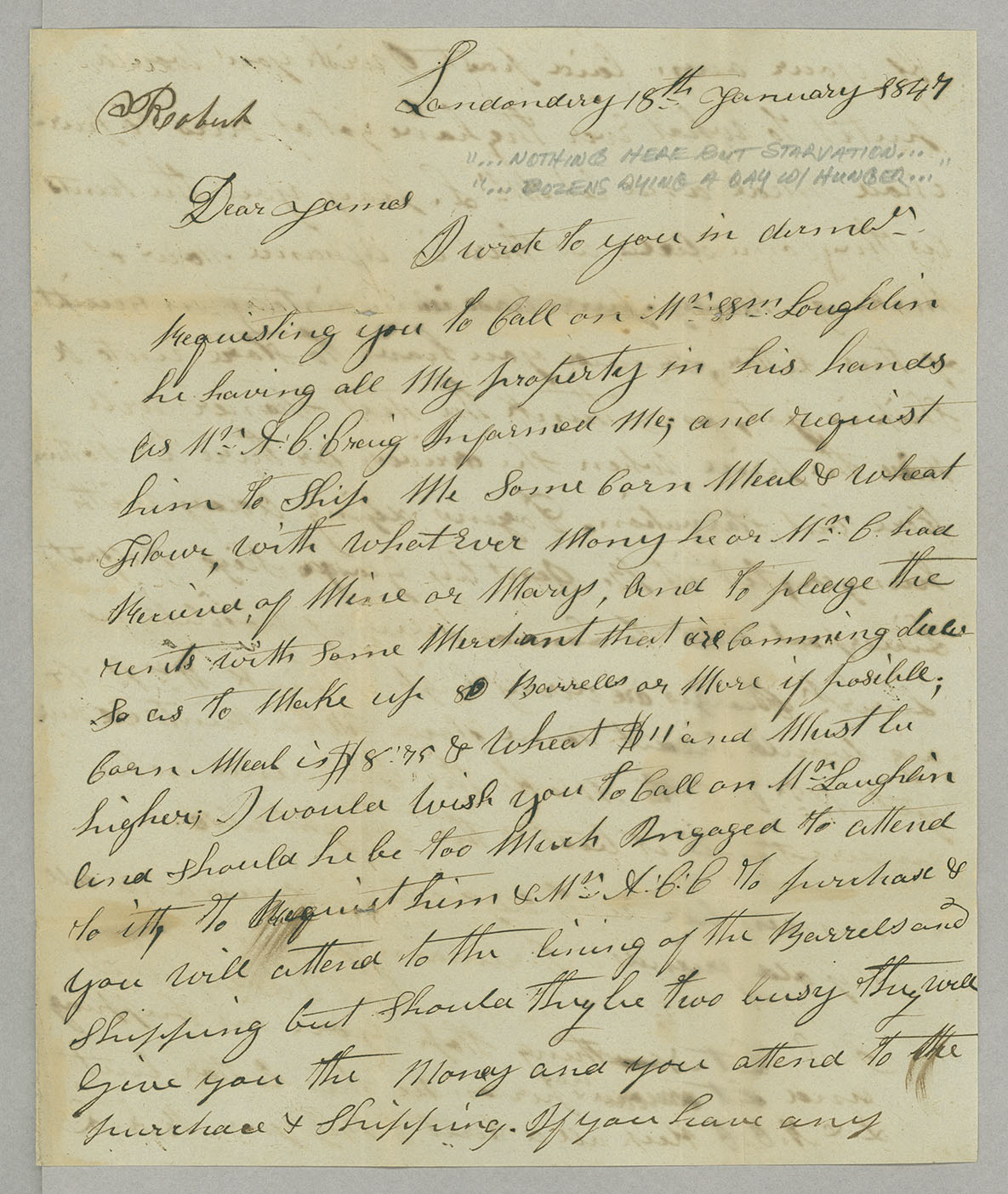 Letter, Rob[ert] L. Loughead, Londonderry, Ireland, to Capt. James A. Loughead, Camden, New Jersey, Page 1