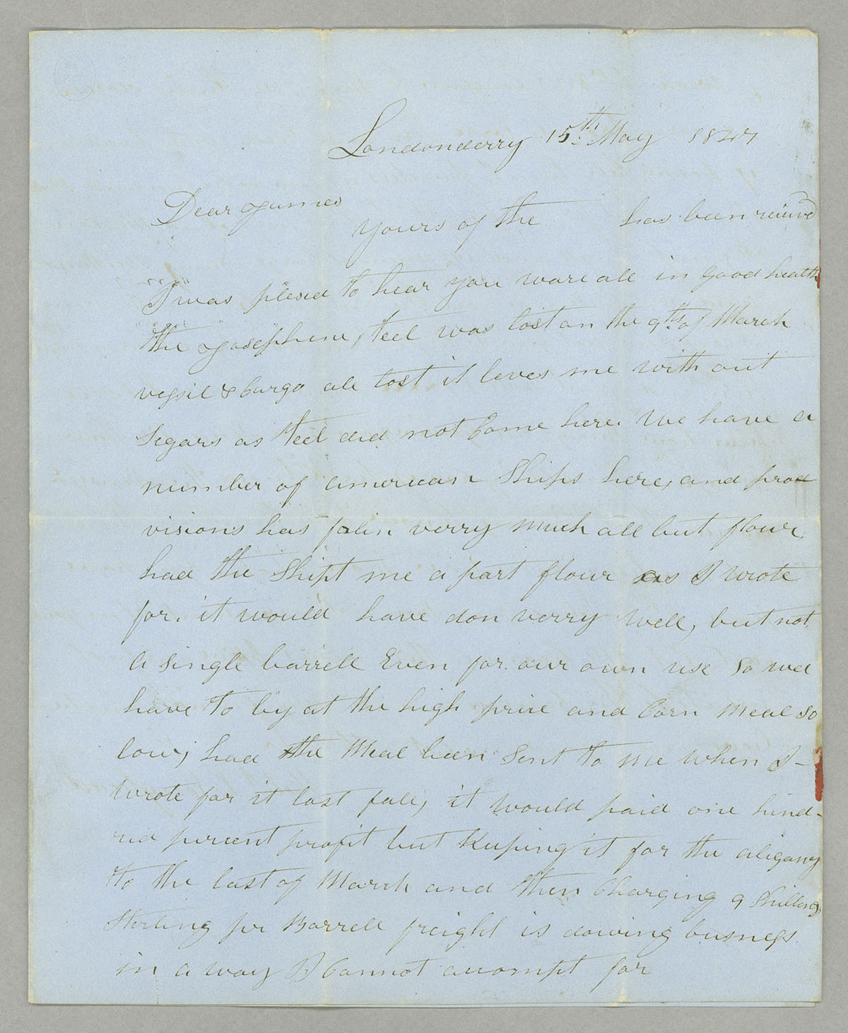 Letter, Rob[ert] L. Loughead, Londonderry, Ireland, to Captain James [A.] Loughead, Camden, New Jersey, Page 1