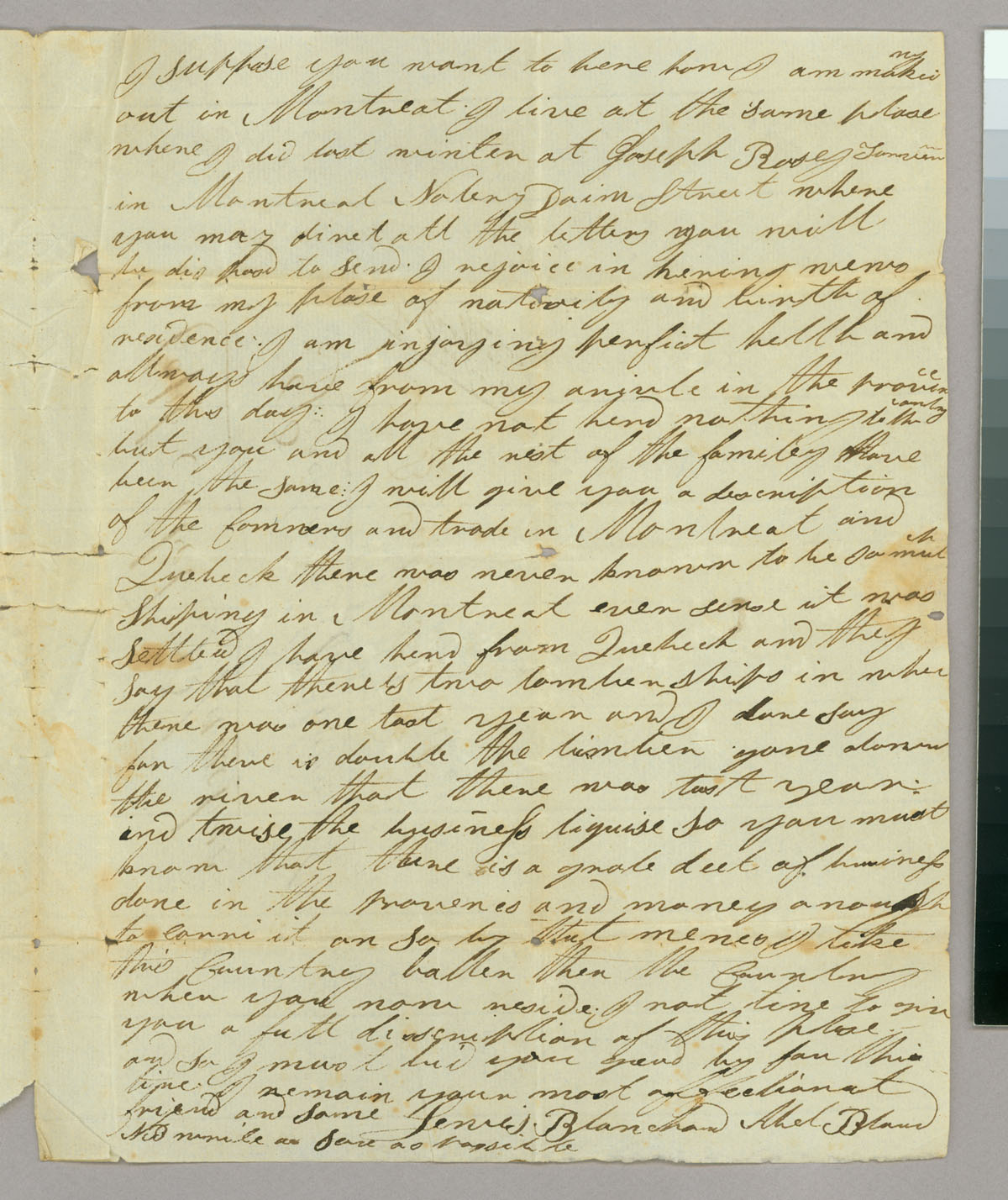 Letter, Lewis Blanchard, Montreal, Lower Canada, to Capt Abel Blanchard, Peacham, Vermont, Page 2