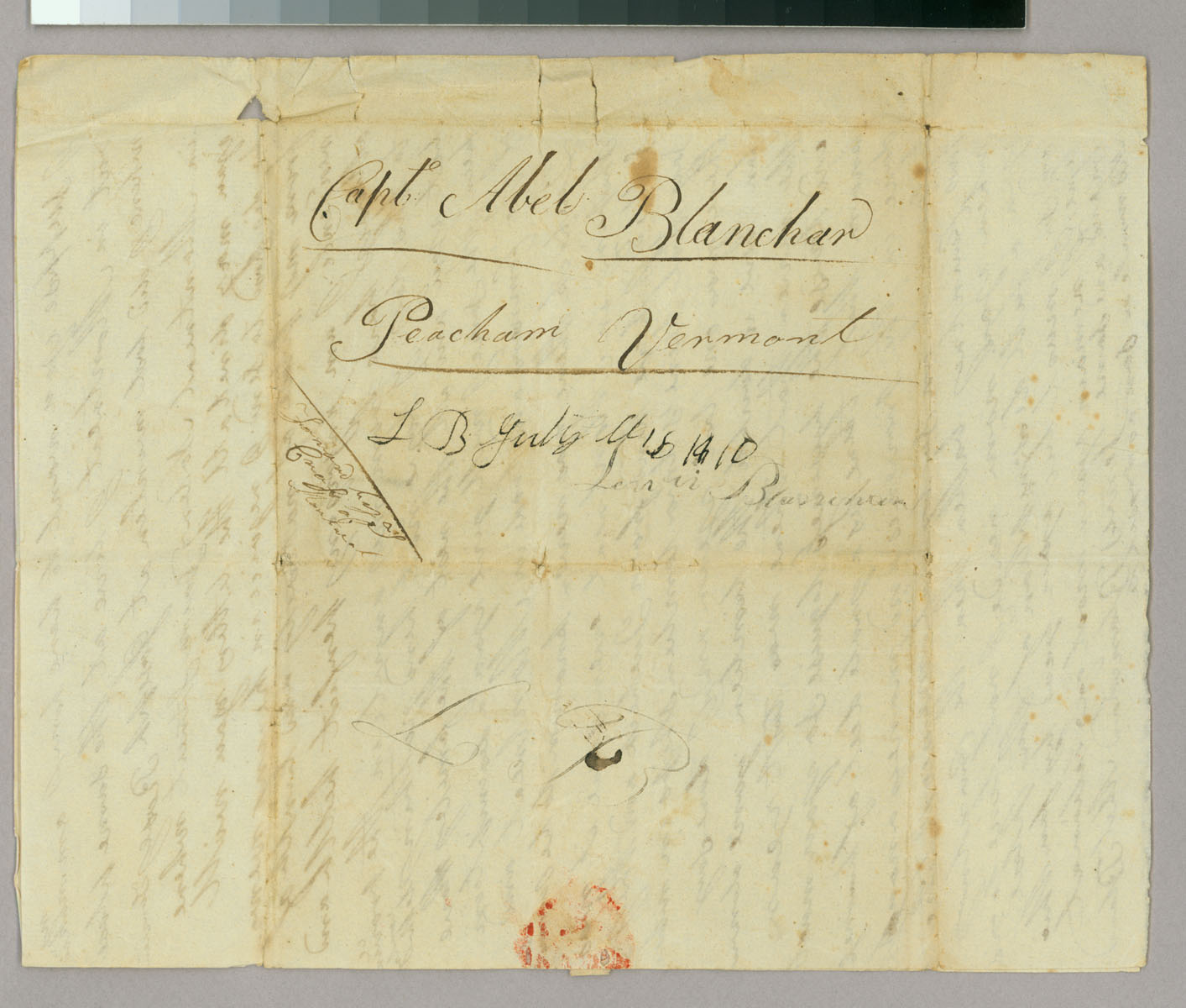 Letter, Lewis Blanchard, Montreal, Lower Canada, to Capt Abel Blanchard, Peacham, Vermont, Address Leaf