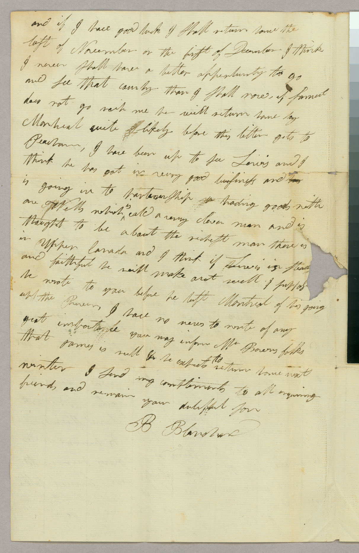 Letter, Benjamin Blanchard, Osnabruck, Upper Canada, to Capt Abel Blanchard, Peacham, Vermont, Page 2