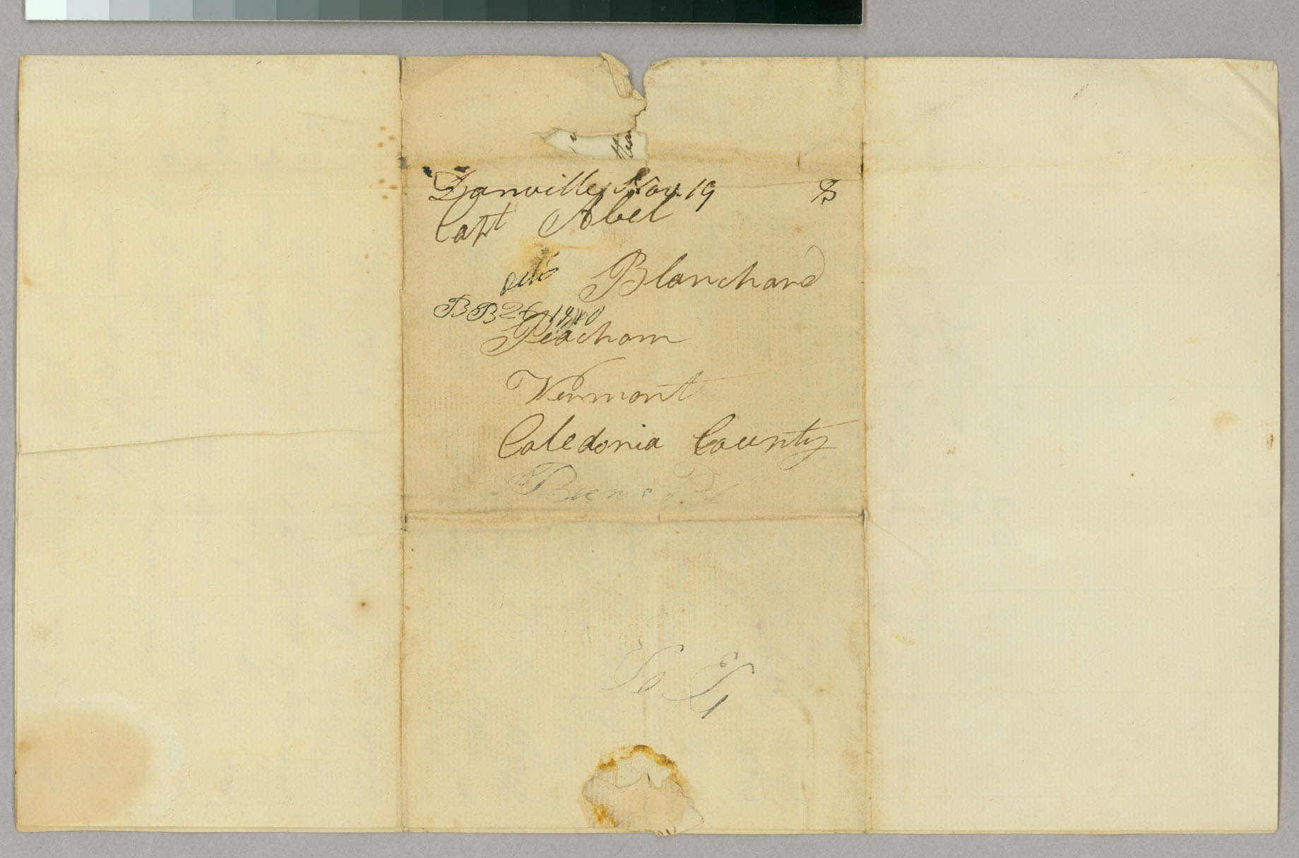 Letter, Benjamin Blanchard, Osnabruck, Upper Canada, to Capt Abel Blanchard, Peacham, Vermont, Address Leaf