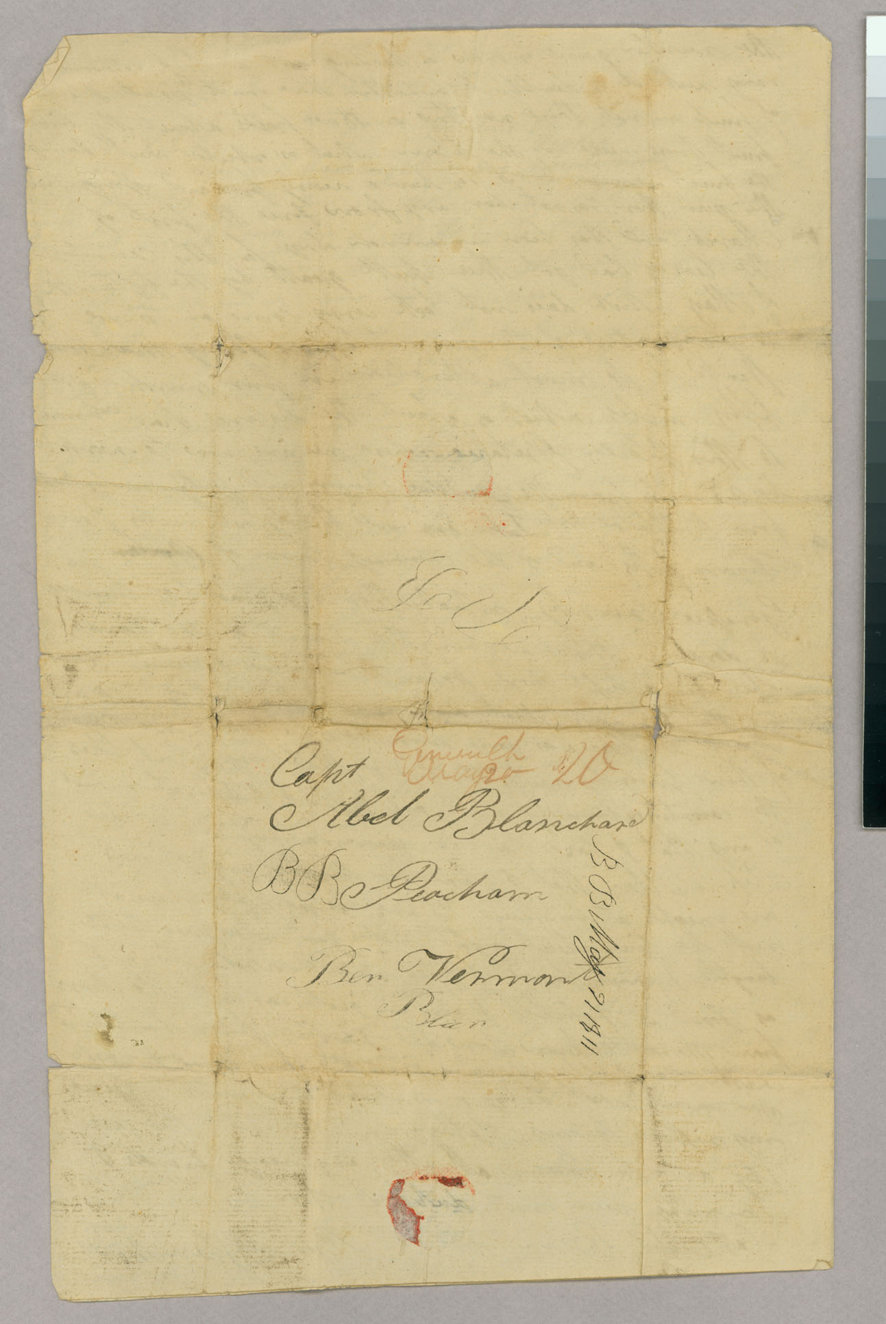 Letter, Ben[jamin] Blanchard, Batavia, New York, to Capt Abel Blanchard, Peacham, Vermont, Address Leaf