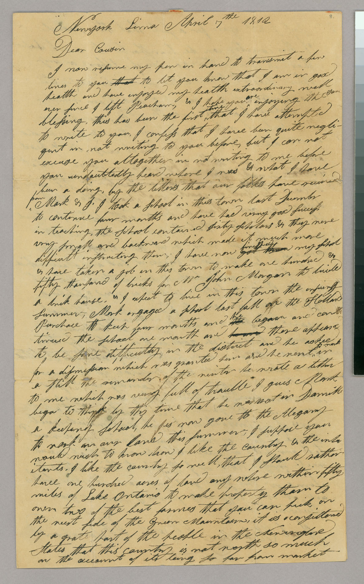 Letter, Benj[amin] Blanchard, Lima, New York, to Mr Jacob Blanchard, Peacham, Vermont, Page 1
