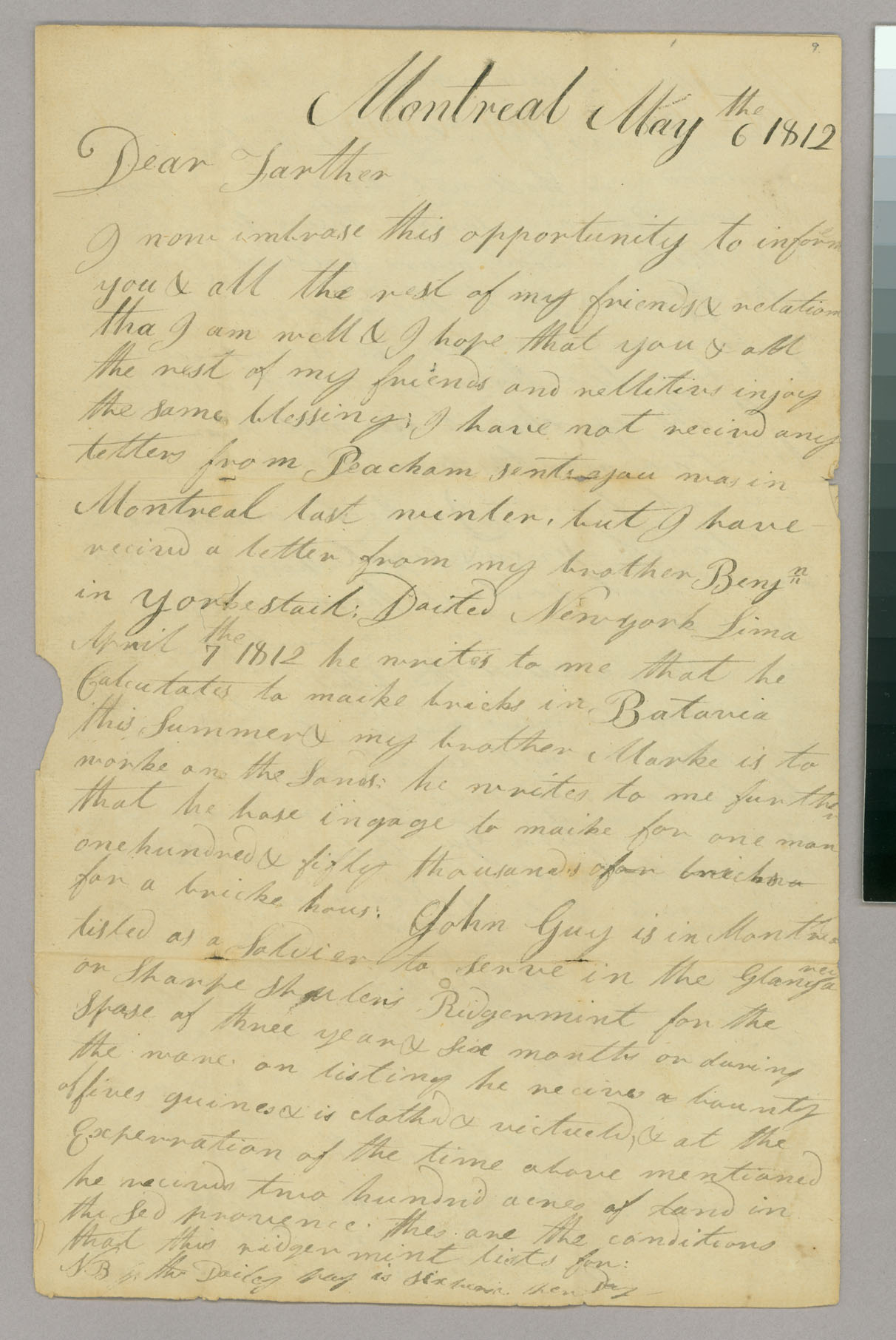 Letter, Lewis Blanchard, Montreal, Lower Canada, to Abel Blanchard, Peacham, Vermont, Page 1