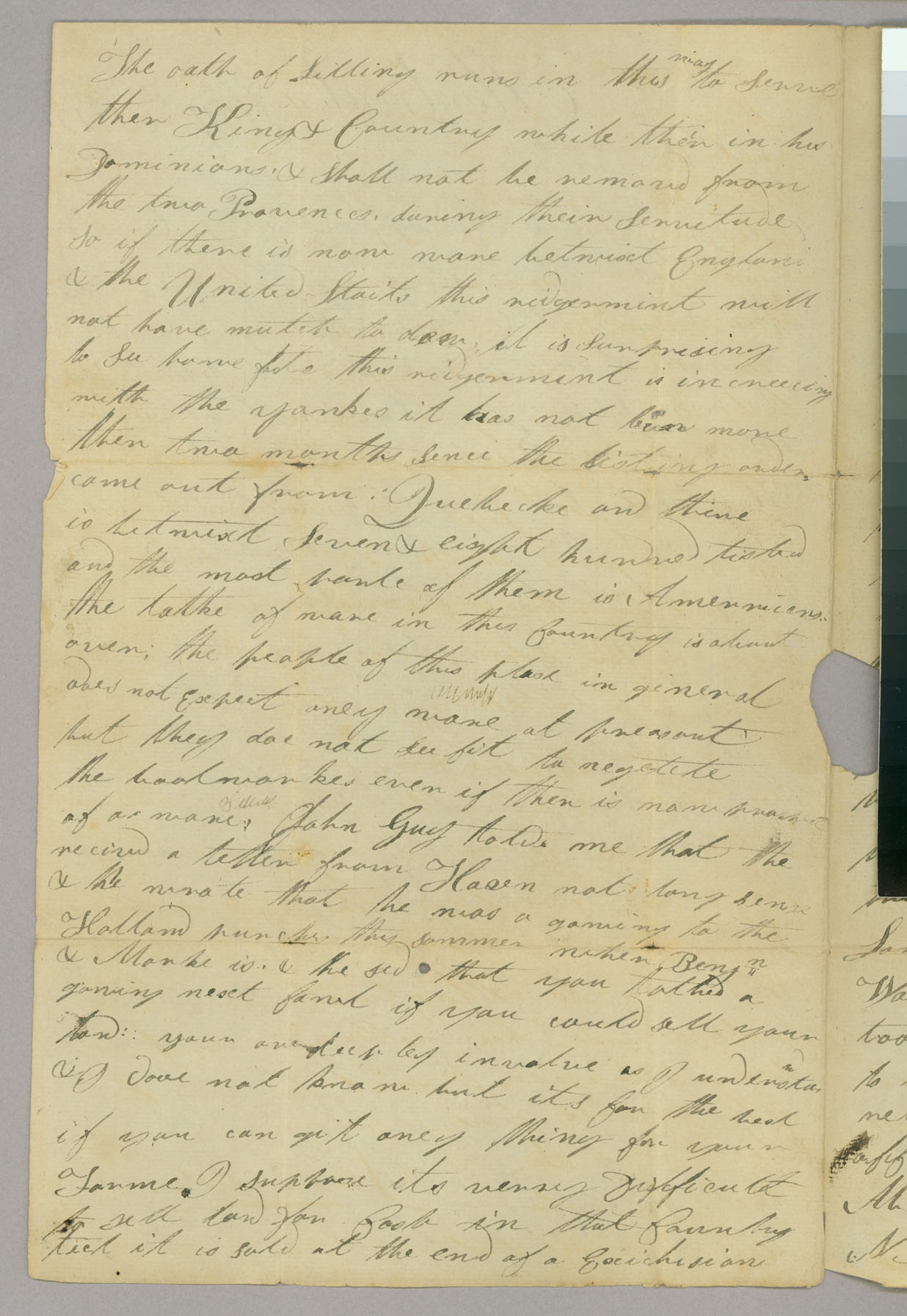 Letter, Lewis Blanchard, Montreal, Lower Canada, to Abel Blanchard, Peacham, Vermont, Page 2